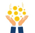Hand full of shiny gold coins. business concept vector illustration