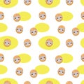 White with orange smiling robot with yellow elements seamless vector pattern