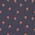 Dark with small red flowers in bouquets seamless vector pattern Royalty Free Stock Photo
