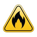 Triangle yellow fire warning signs. Highly flammable symbol. Flammable Liquid Symbol Sign. Royalty Free Stock Photo