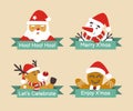 Hand Drawn Flat Christmas Badges with Cute Cartoon Characters Illustration Set Royalty Free Stock Photo