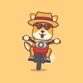 Cute dog travel with motorcycle. Cute summer cartoon illustration. Royalty Free Stock Photo