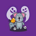 Cute koala scared by ghost in halloween day