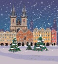 Merry Christmas, New Year\'s Eve in Prague. Vector.