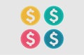 Simple dollar currency icon. with four kinds of colors