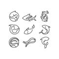 Set Sketch vector icons of varieties fishes