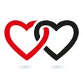 Illustration icon symbol two hearts connected on a white background