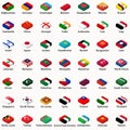 All asian countries flags in isometric top design vector set Royalty Free Stock Photo