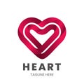 Heart logo design template. Abstract heart made of ribbon in red.