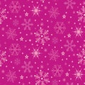 Christmas seamless pattern with pink snowflakes over fuchsia background