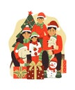 Lovely Family Members and Pets in Christmas Clothes Celebrate Christmas Concept Illustration Royalty Free Stock Photo