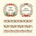Set of Hand Drawn Christmas Frames and Borders with Mistletoe and Lovely Element Royalty Free Stock Photo