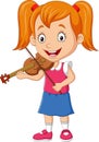 Cartoon little girl playing a violin