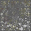 Christmas grey background with white, gold snowflakes of different shapes and sizes Royalty Free Stock Photo