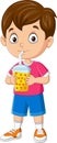 Cartoon little boy drink bubble milk tea