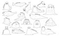 Seal Set Various Kind Identify Cartoon Vector Black and White