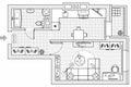 Architectural plan. Layout in top view of the apartment with furniture. Vector Royalty Free Stock Photo