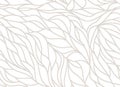 Curly waves tracery, curved lines, stylized abstract petals pattern. Seamless leaf background. Beige outline white texture. Vector