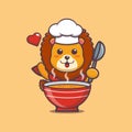 Cute lion chef with a bowl of soup
