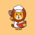 Cute lion chef with bowl of dough.