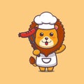 Cute lion chef with sausage
