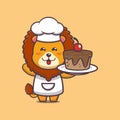 Cute lion chef with cake. Royalty Free Stock Photo