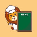 Cute lion chef with menu board.