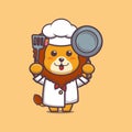 Cute cartoon illustration of lion chef