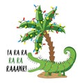 Fa ra ra ra ra raaawr! - funny alligator in island with palm tree christmas lights.