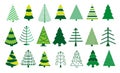 Set of christmas tree flat icon or black flat icon christmas tree isolated or green christmas tree flat style. Royalty Free Stock Photo