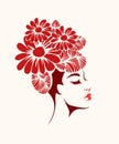 Beauty salon, hair studio, makeup, spa illustration. Beautiful woman with flowers wig hairstyle. Royalty Free Stock Photo