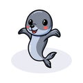 Cute little seal cartoon raising hand