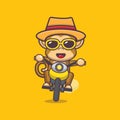 Cute monkey riding a motorcycle in summer time