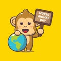 Cute cartoon illustration of monkey in world animal day Royalty Free Stock Photo