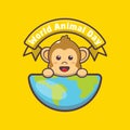 Cute cartoon illustration of monkey in world animal day Royalty Free Stock Photo