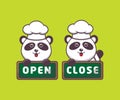 Cute panda chef with open and close board