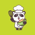 Cute panda chef with bowl of dough