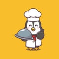 Cute penguin chef with dish