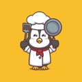 Cute cartoon illustration of penguin chef