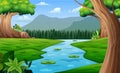 Nature forest landscape with river flowing through the meadow Royalty Free Stock Photo