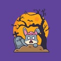 Cute rabbit zombie rise from graveyard in halloween day Royalty Free Stock Photo