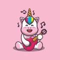 Cute unicorn playing guitar. Cute cartoon animal illustration