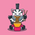 Cute zebra eating noodle. Cute cartoon animal illustration