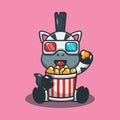 Cute zebra eating popcorn and watch 3d movie