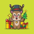 Cute deer holding star and christmas tree Royalty Free Stock Photo