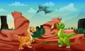 Cute dinosaurs living in the nature landscape