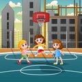 Three girls playing jump rope in the field Royalty Free Stock Photo