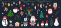 Christmas big collection with traditional elements, Santa Claus, snowman, Christmas tree Royalty Free Stock Photo