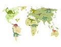 Print. World map with dinosaurs. Royalty Free Stock Photo