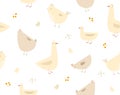 Print. Vector pattern with hens, chickens, ducks and geese. On the farm.
